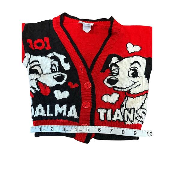 Vintage 90s Disney 101 Dalmatians Jet Set Knit Cardigan Sweater 4T Red Black - Picture 4 of 14